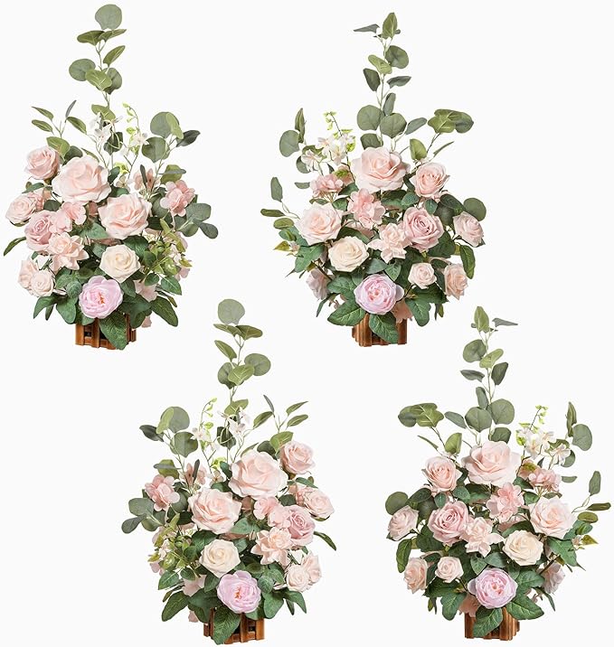 Artificial Flower Arrangements, Set of 4, 17.5 Inch Tall Blush Pink Wedding