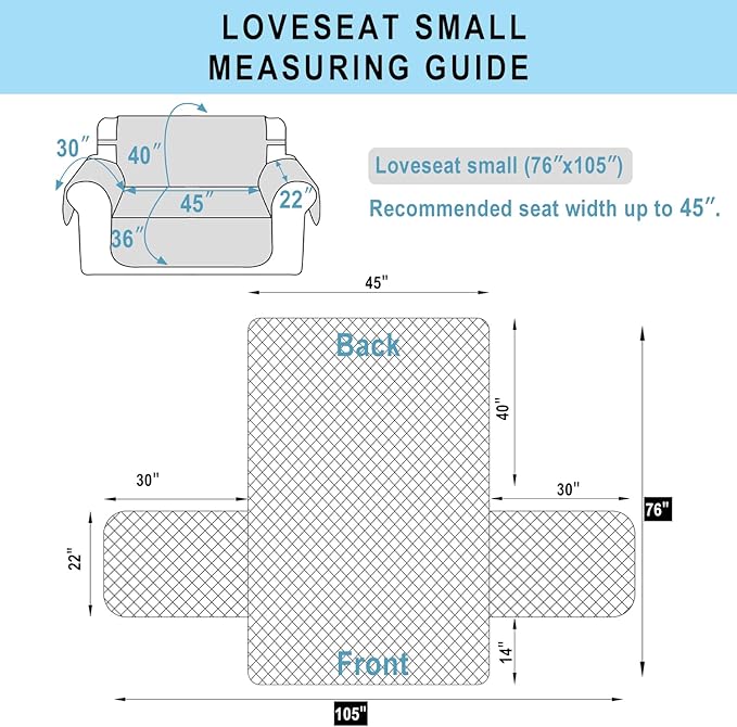 Reversible Loveseat Sofa Covers Couch Cover Furniture Protector(Loveseat Small,White/White)