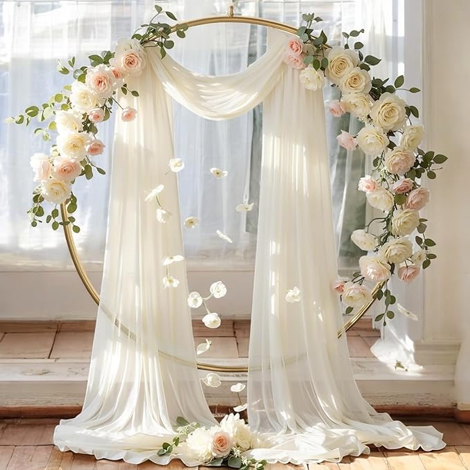 MDS Halloween Chiffon Draping Fabric - 2 Panel, 30" Wide x 100ft Long - Sheer Spooky Arbor & Canopy Drapery for Haunted House Backdrops, Party Ceilings, DIY Costumes & Themed Events - Ivory