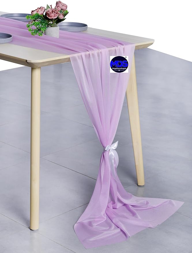 MDS Halloween Chiffon Table Runner - 12 Pack, 29 x 170 Inches, 14ft Each - Sheer Spooky Table Runners for Haunted House Parties, Trick-or-Treat Tables, Witchy Décor, Wedding & Events - Orchid