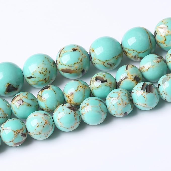 Gold Wire Turquoisee Stone Beads Gemstone Round Crystal Energy Jade Beads Stone Beads for Jewelry Making DIY Bracelet Necklace Jewelry Making 1 Strand 15.5inch 35PCS 10MM