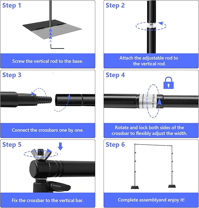 Background Support Stand Kit, 2.9-6 ft Adjustable Height, 10 ft Max Width