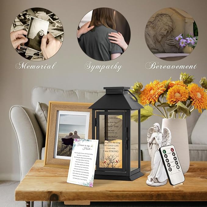Decorative Candle Lantern with Glass Panels, Battery Operated, 14.2 Inch