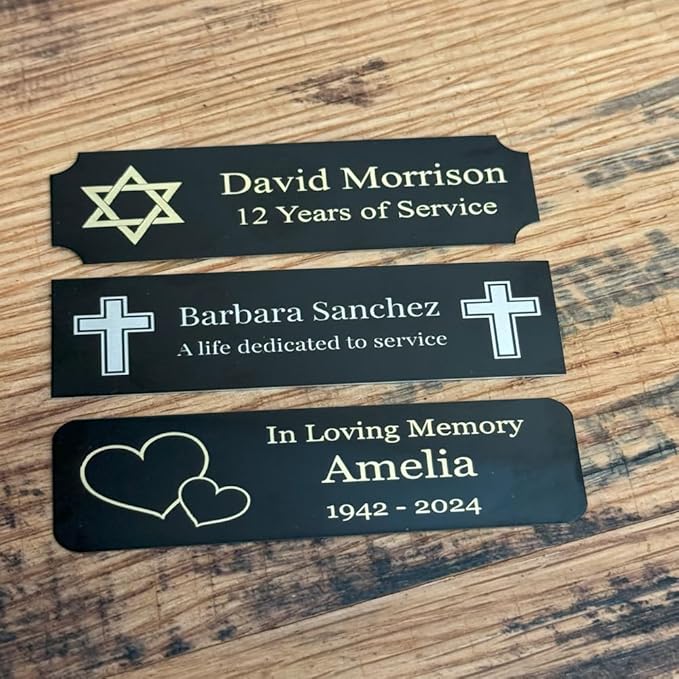 Custom Engraved Name Plates with Adhesive, Made in The USA, Personalized Pet Urn, Memorial Plaque, Picture Frame, Art Tag, Flag case (Gold Plate/Black Text, 2x4 Inch)