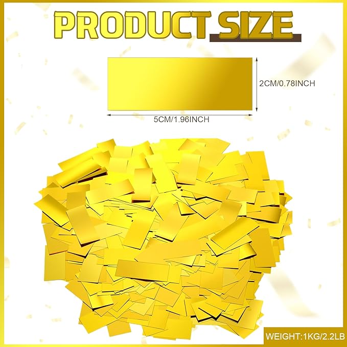 Gold Metallic Foil Confetti Strips, 1000 Grams for Party Decor