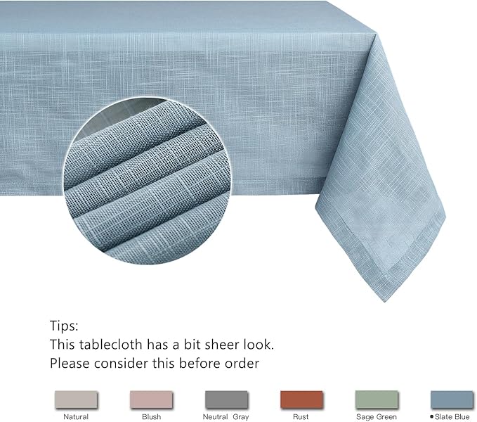 maxmill Lux Faux Linen Table Cloth with Slubby Texture Wrinkle Resistant Anti-Shrink Soft Tablecloth for Kitchen Dining Tabletop for Banquet Parties Event Dinner Rectangle 52 x 70 Inch Slate Blue