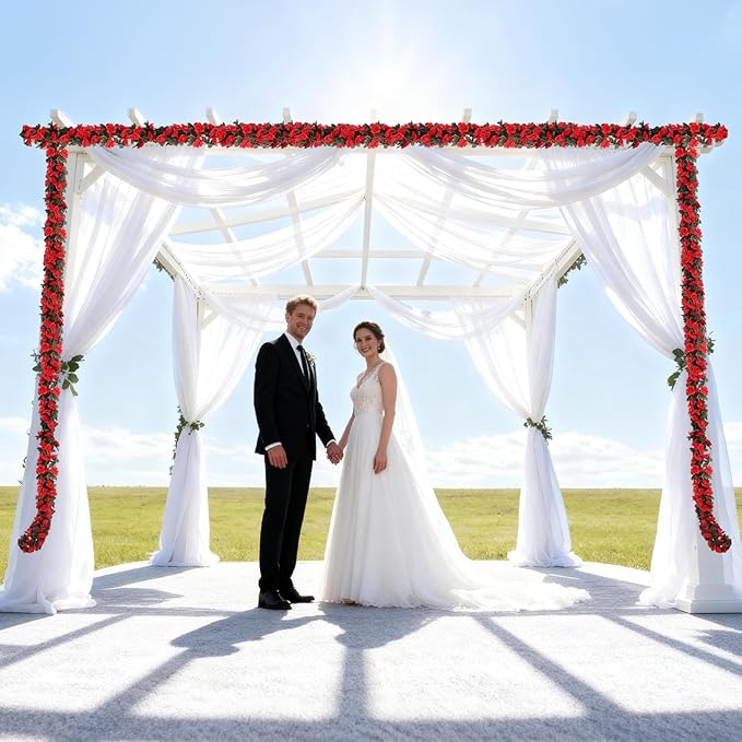 10 Pcs 82FT Flower Garland, Artificial Rose Garland Flowers Plants Fake Flower Hanging Rose Ivy, Birthday Party Valentine's Day Wedding Wall Arch Decor（Red）