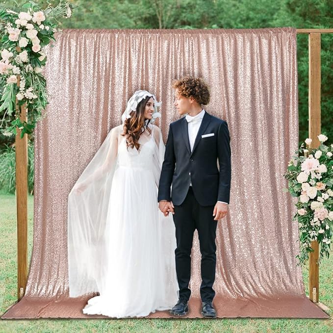 Backdrop Curtain, Rose Gold Sequin, 6 Ft x 6 Ft for Parties
