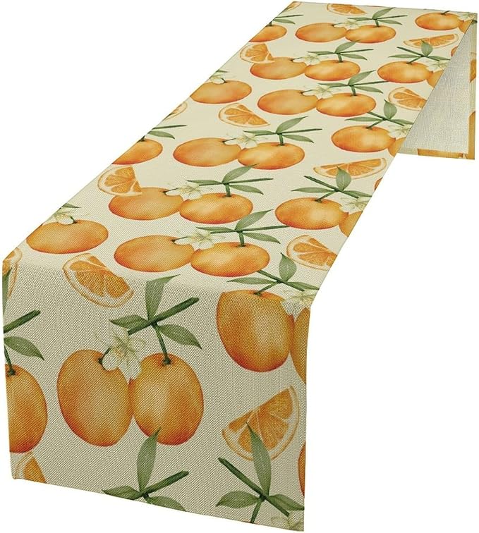Spring Summer Orange Citrus Table Runner Watercolor Sweet Fruit Botanical Print Dinner Runner for Farmhouse Baby Shower Party Holiday Home Kitchen Dining Table Decor 13x108