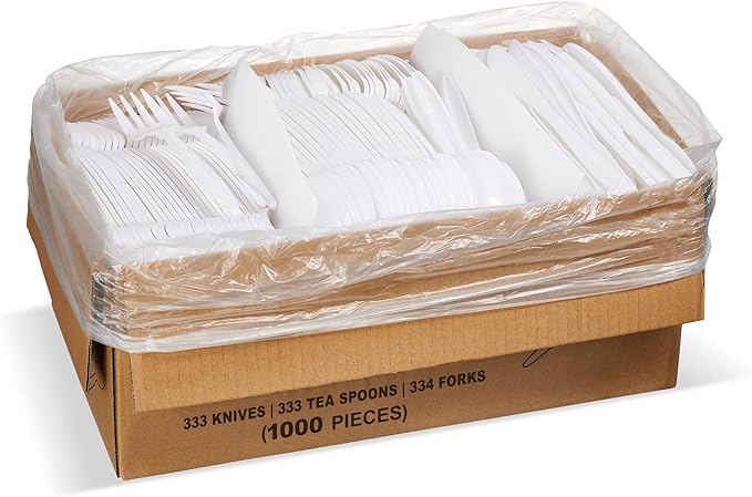 Plastic Spoons and Cutlery Variety Pack, 1,000 Count, White, Medium Weight