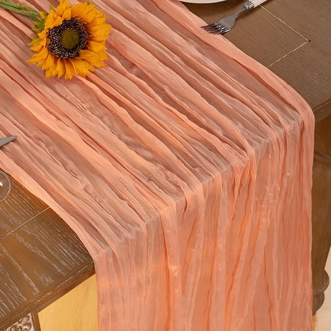 Peach Cheesecloth Table Runner Fall Table Runner Boho Gauze 120 Inches Cheese Cloth Fall Table Decorations for Sweet Little Peach Baby Shower Decor Wedding Bridal Thanksgiving Party