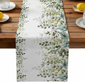 Sage Green Eucalyptus Cotton Linen Table Runner for Dining Kitchen, Farmhouse Leaves Wedding Outdoor Party Tablerunners Decoration Botanical Floral Dresser Scarf Coffee Tablecloth Runners 13x48 Inches