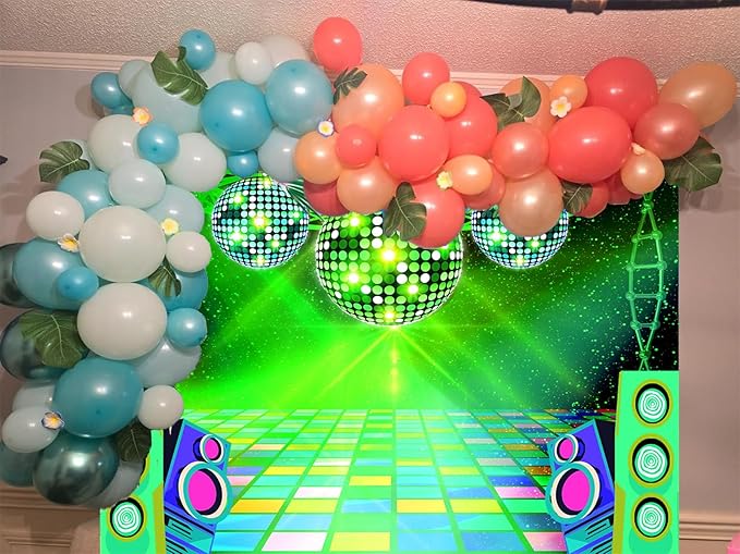 Dance Party Backdrop Retro 80s 90s Theme Stage Dance Ball Music Birthday Party Decoration DJ Photography Background 5 x 3 ft for Baby Shower Picture Photo Shoot Polyester Fabric, Blue