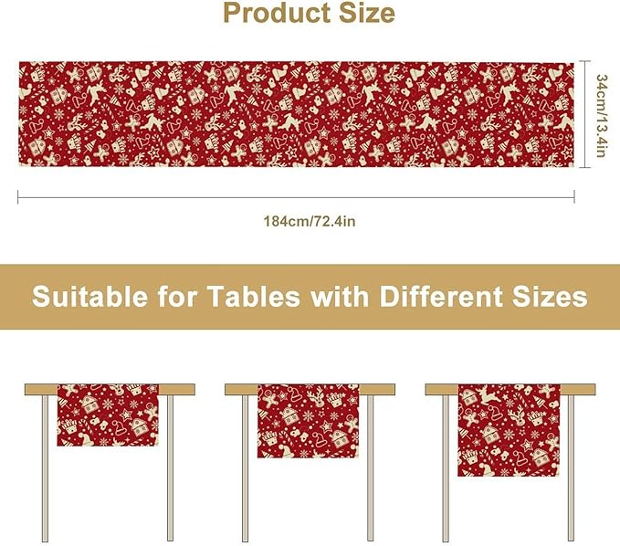 Christmas Table Runner,Seasonal Winter Deer Table Decoration Snowflake Table Cloth Kitchen Dining Table Decoration for Home Party Decor 13x90 Inch