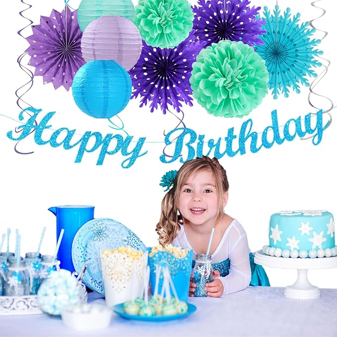 Banners Winter Wonderland Party Kit, Blue Purple Teal Paper Decorations