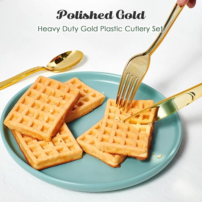 Disposable Plastic Forks, 300 Count Gold Heavy-Duty, 7.4 Inch