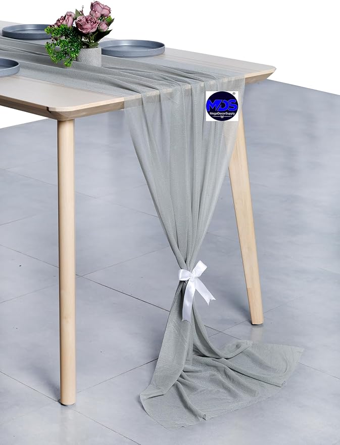 MDS Halloween Chiffon Table Runner - 5 Pack, 29 x 170 Inches, 14ft Each - Sheer Spooky Table Runners for Haunted House Parties, Trick-or-Treat Tables, Witchy Décor, Wedding & Events - Gray