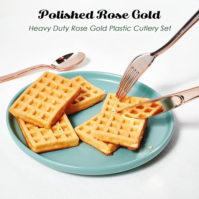 Rose Gold Plastic Party Forks, 300 Count, 7.4 Inch Disposable Utensils