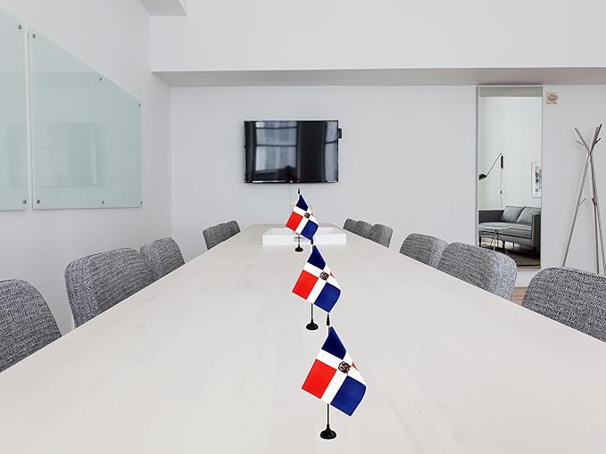 Dominica Republic Desk Flag, 12 Pack Dominican Republic Table Office Flag with Black Solid Pole and Stand Base, International Country Flag, Festival Celebration, Classroom Meeting Desktop Decor (Dominica)