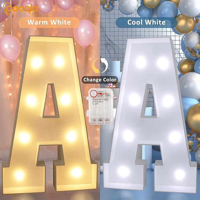 Marquee Letters Party Decorations 3FT Light Up with Warm and Cold White LED