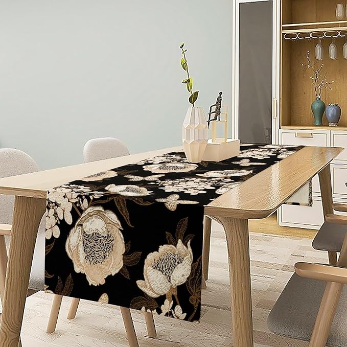 Watercolor Peony Table Runner, Modern Kitchen Dining Room Bohemian Floral Tabletop Decoration for Kitchen Cafe 13x108 Inch