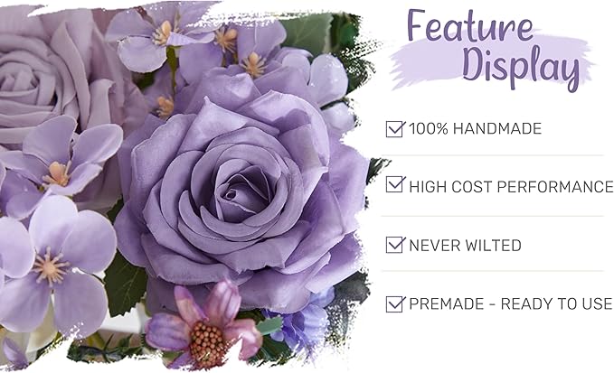 Artificial Flowers Kit for Wedding Arch, Lilac Silk Roses, 2 Pieces