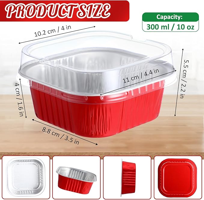Baking Cups, 150 Pack, 10 oz Aluminum Foil with Clear Lids