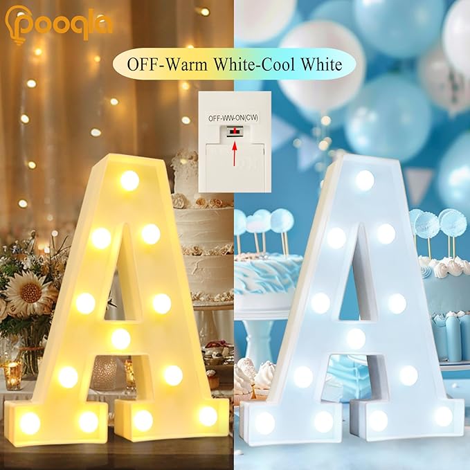 Pooqla LED Marquee Letter Lights, Warm White and Cool White Decorative Lighted Letters, Light Up Alphabet Letters for Boys Girls, Party, Wedding, Bar, Night Light, Birthday Decoration, Letter K