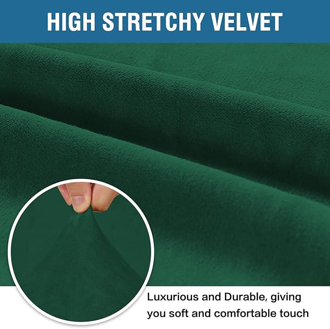 Sofa Slipcover, Stretch Velvet, Green, Fits 72-90 Inch Sofas
