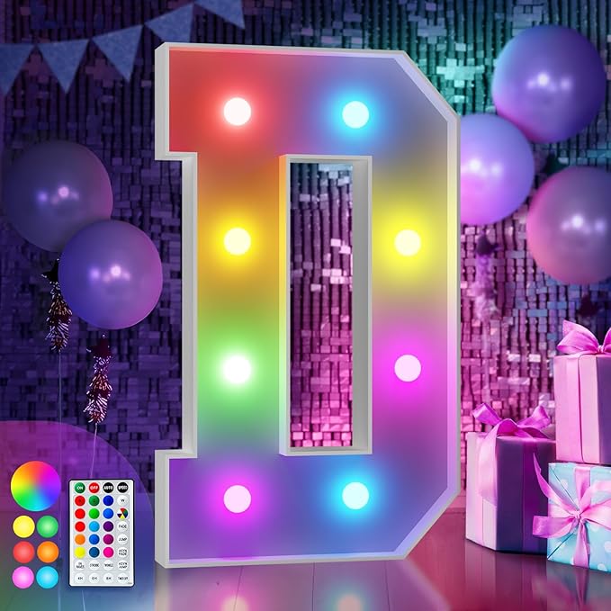 Light Up Marquee Letter D Sign, 3 ft Foam Board, 16 Colors with Remote