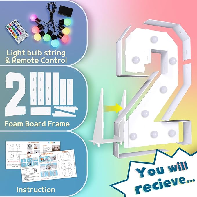 Decorations: 3 Ft LED Light Up Marquee Number 2 with Remote Control