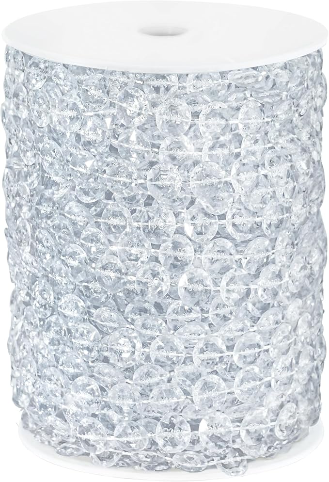 99FT Acrylic Crystal Garland, Clear Diamond-Shaped Crystal Bead Strands, DIY Crystal Beads String Roll for Wedding Decorations Party Decorations Beaded Curtain Crafting Projects