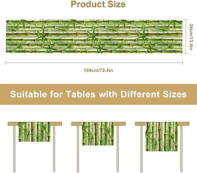 Bamboo Table Runner,Green Plant Print Table Runner for Kitchen Dining Table Home Party Decoration 13x108 Inch