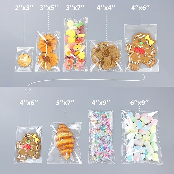 PigPotParty 3''x 5" Clear Plastic Cellophane Gift Wrap Bags, 100 Pcs Small Self Sealing Cookie Bags for Gift, Party favor, Candy, Treat, Goodies, Snack, Self Adhesive Resealable