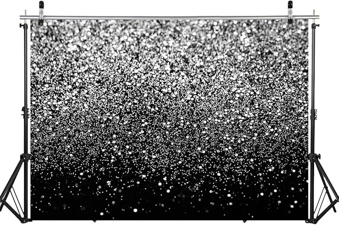 WOLADA Black and Silver Backdrop Silver Glitter Backdrop for Photography Wedding Birthday Baby Shower Party Photo Studio 8x6FT FW18