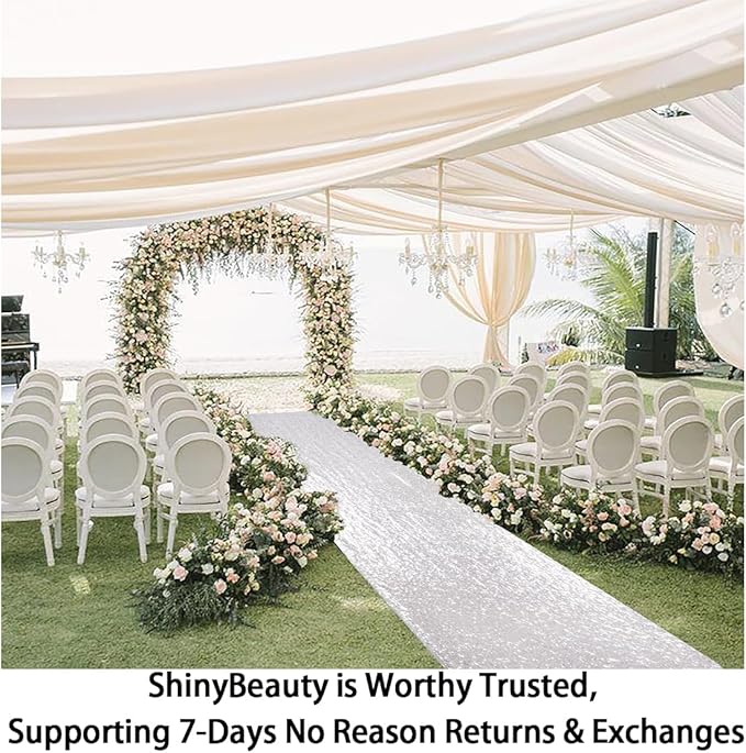 Aisle Runner in Silver Sequin, 4 x 15 Ft Rectangular for Weddings and Parties