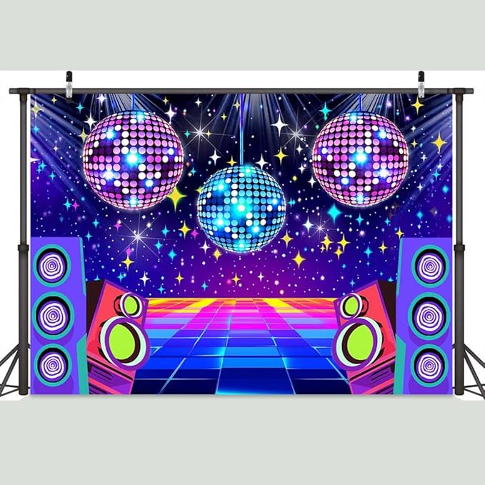 Dance Party Backdrop Retro 80s 90s Theme Stage Dance Ball Music Birthday Party Decoration DJ Photography Background 8 x 6 ft for Baby Shower Picture Photo Shoot Polyester Fabric,Multi2