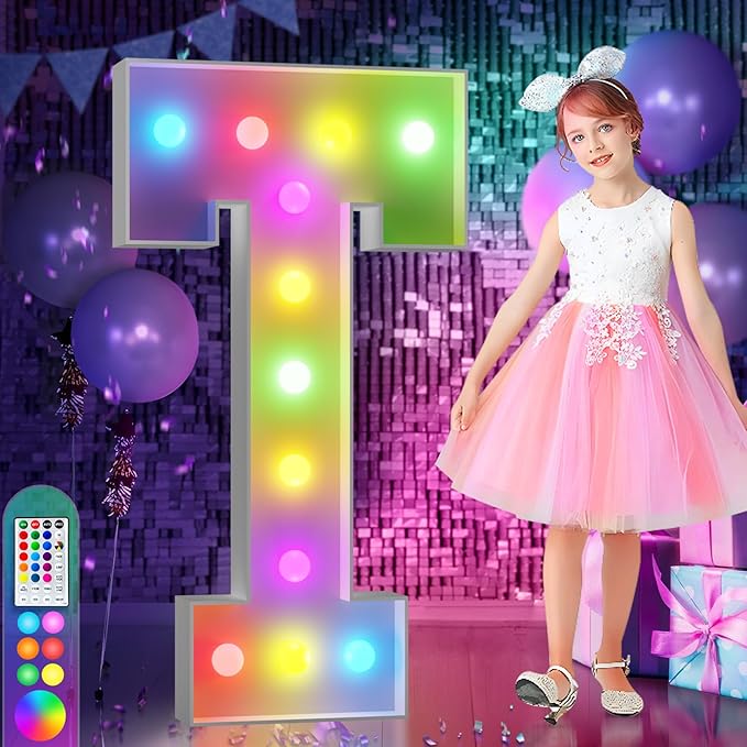 Marquee Light Up Letter T Sign 4 FT, 16 Colors, Remote Control