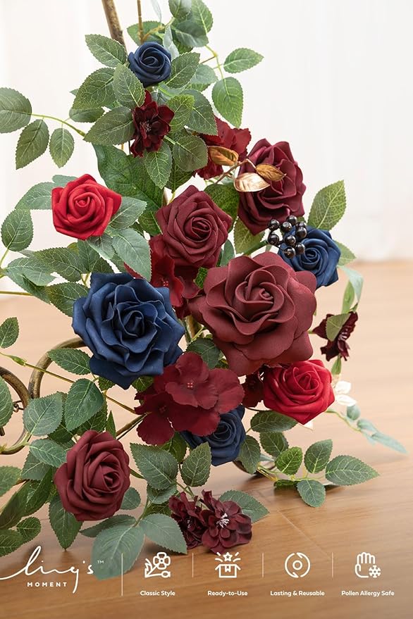 Artificial Floral Swag Set of 2 for Welcome Sign, Burgundy and Navy Blue