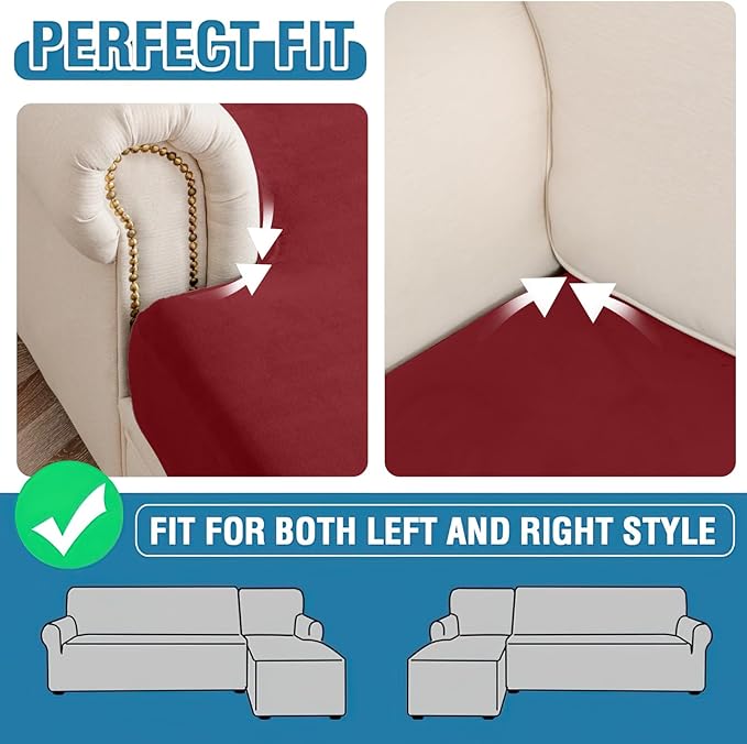 Sofa Slipcovers Stretch Velvet Cushion Covers, 3-Piece in Christmas Red