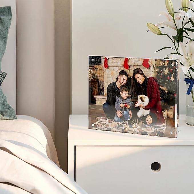 6x8 Acrylic Picture Frame 1 Pack, Clear Freestanding Double Sided Frameless Magnetic Photo Frames, Desktop Display Decor Gift