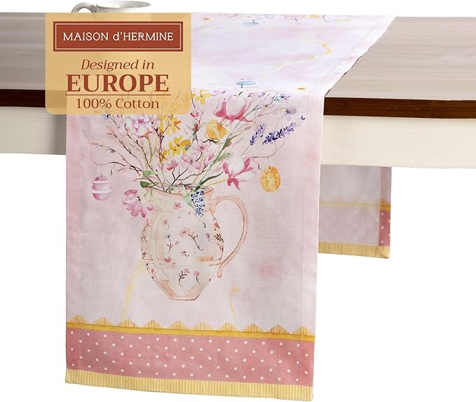 Maison d' Hermine Table Runner 100% Cotton Single Layer Table Runners 72 inches Long Decorative for Kitchen Dining Party Baby Shower Wedding Bridal Shower Spring Summer (Easter Zest, 14.50" x 72")