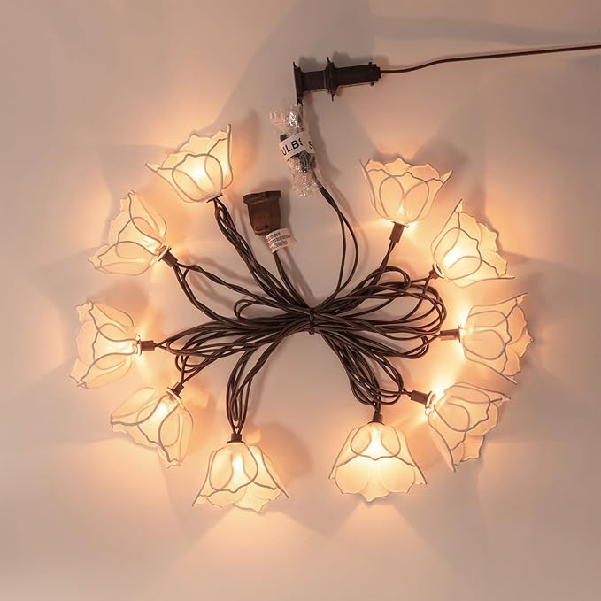 String Lights with Floral Garlands, Warm White Bulbs, Indoor and Outdoor