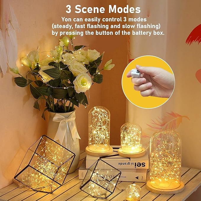 24 Pack Fairy Lights Battery Operated [3 Modes] 7ft 20 LED Mini Twinkle String Lights Waterproof Silver Wire Firefly Starry Lights for Wedding Party Mason Jars Christmas Decorations, Warm White