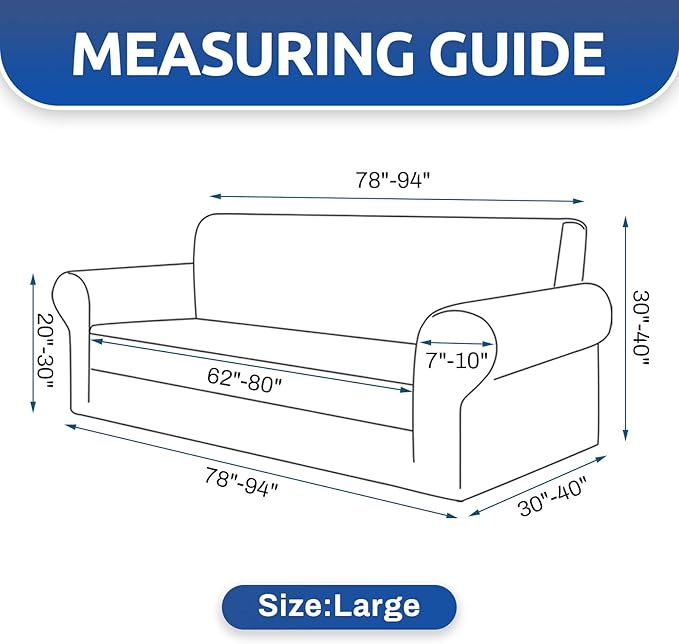 Sofa Slipcover for 3-Cushion Couch, Champagne Stretch, Anti-Slip