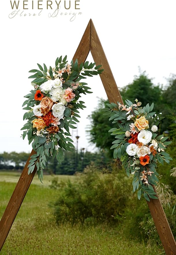 Artificial Flowers Wedding Arch Swags, 2-Pack, Caramel & White Rose Silk