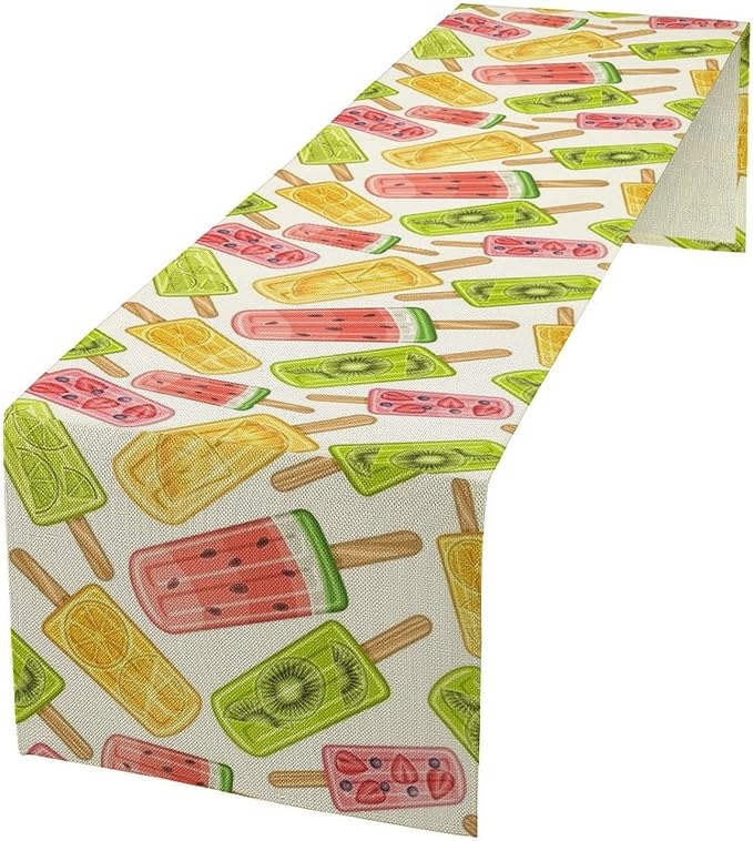 Ce Cream Table Runner, Cold Fruity Popsicles Summer Sweet Seasonal Dinner Runner for Party Holiday Home Kitchen Dining Table Decor 13"x120"