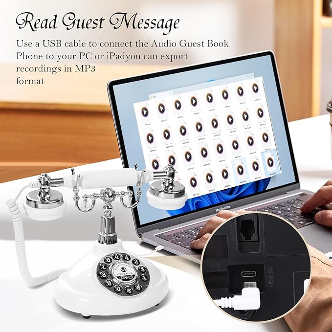 Audio Guest Book Phone, Vintage Retro Style with 8GB SD Card