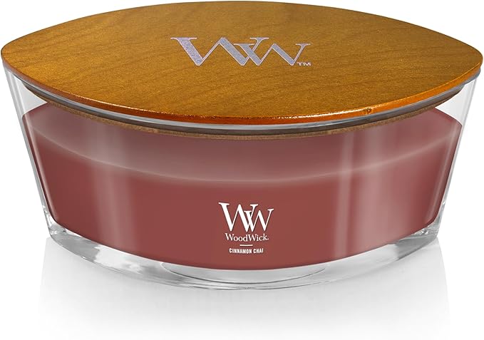 Jar Candle, Cinnamon Chai Scent with Wooden Wick, Oval, 7.7 x 3.5 Inches