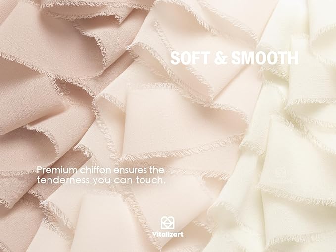 Vitalizart White Handmade Chiffon Silk Ribbon Fringe 1.5" x 21 Yd Nude & Ivory Frayed Edges Ribbons for Wedding Invitations Bridal Bouquets Gifts Wrapping Crafts Holiday Party Decorations